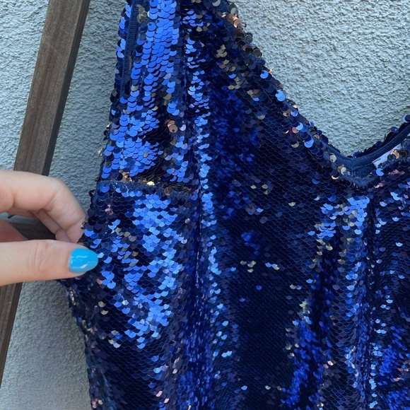 Free People Swinging Sequins Lace Trim Tank In Midnight - Picture 7 of 10